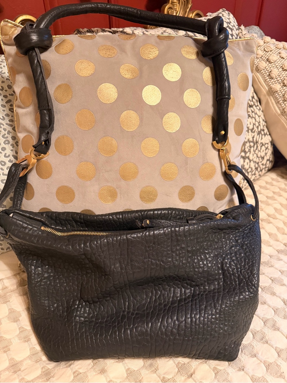 Handmade Black Textured Leather Shoulder Bag